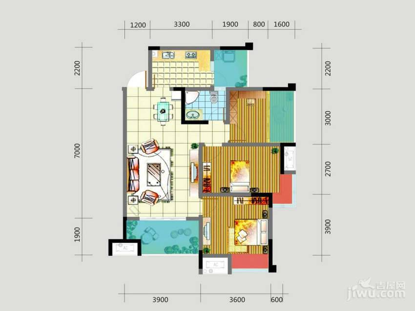 十方国际3室2厅1卫91.8㎡户型图