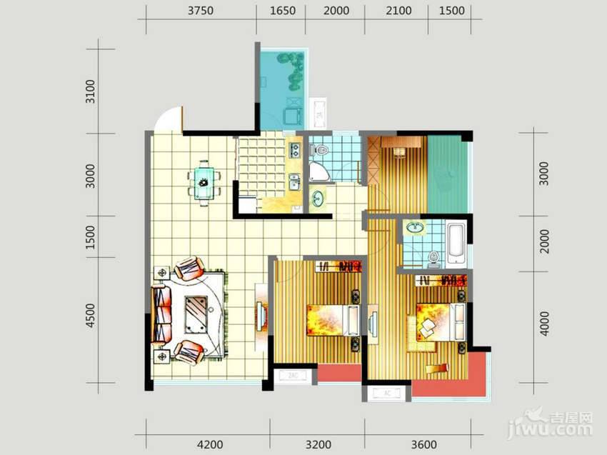 十方国际3室2厅2卫119.5㎡户型图