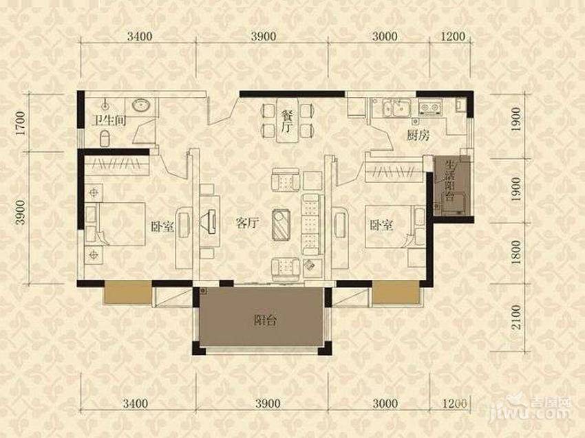 花涧坊2室2厅1卫77㎡户型图