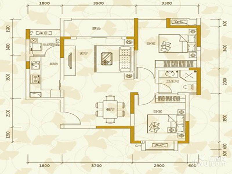 阳城心灵家园2室2厅1卫83㎡户型图