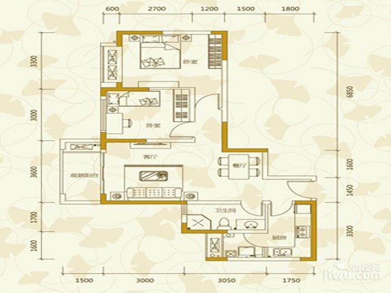 阳城心灵家园2室2厅1卫78㎡户型图