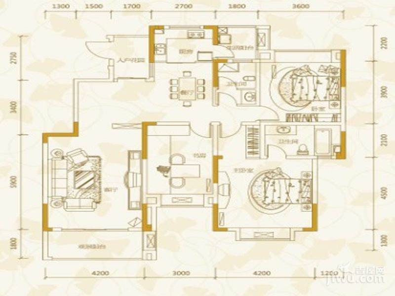 阳城心灵家园3室2厅2卫144㎡户型图