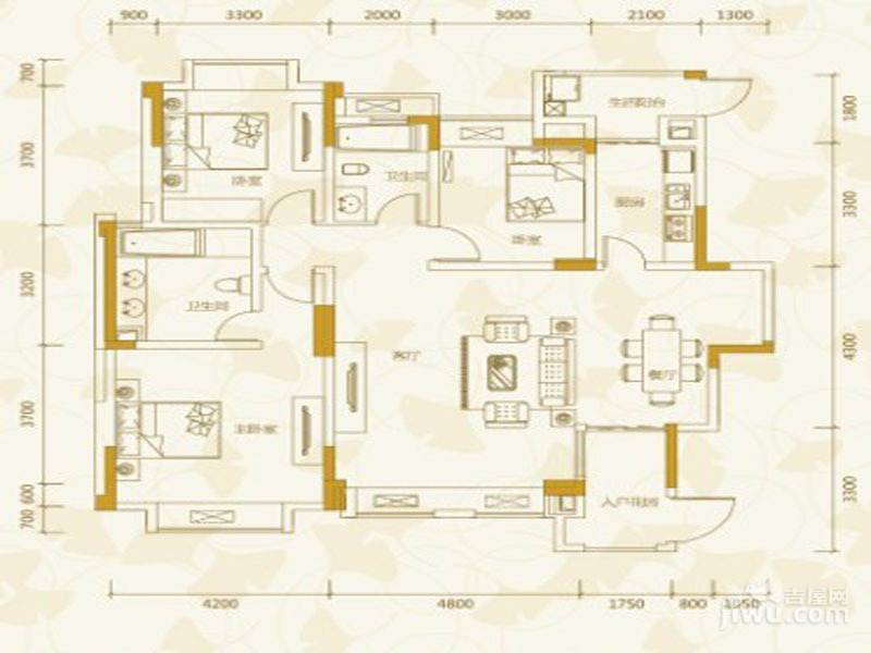 阳城心灵家园3室2厅2卫136㎡户型图