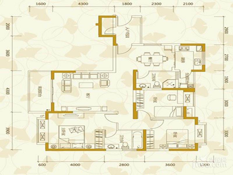 阳城心灵家园3室2厅2卫131㎡户型图