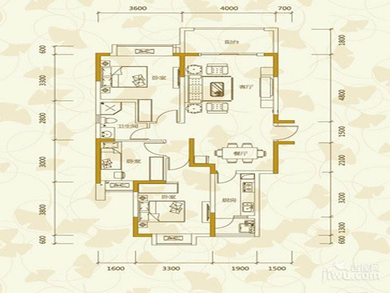 阳城心灵家园3室2厅1卫112.5㎡户型图