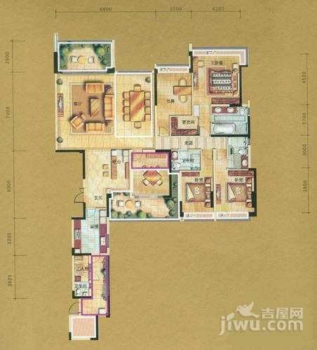 誉峰L45室3厅4卫220㎡户型图