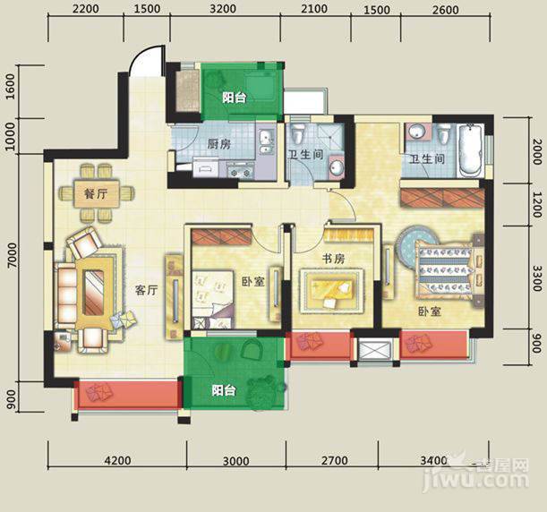 水韵华府3室2厅2卫116㎡户型图