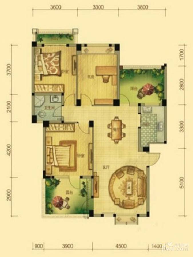 香颂湖国际社区2室2厅1卫111㎡户型图