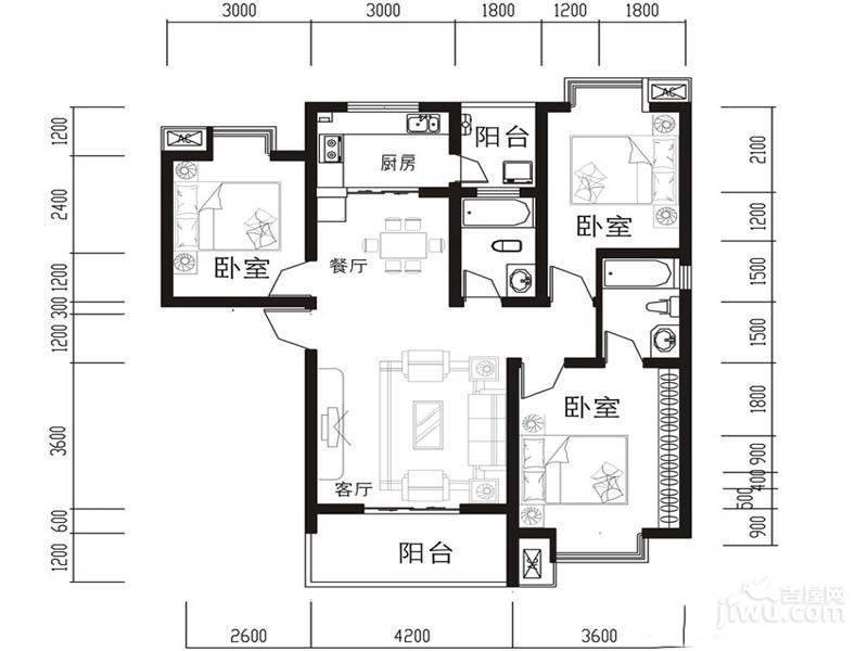 绿城尚品3室2厅2卫102.2㎡户型图