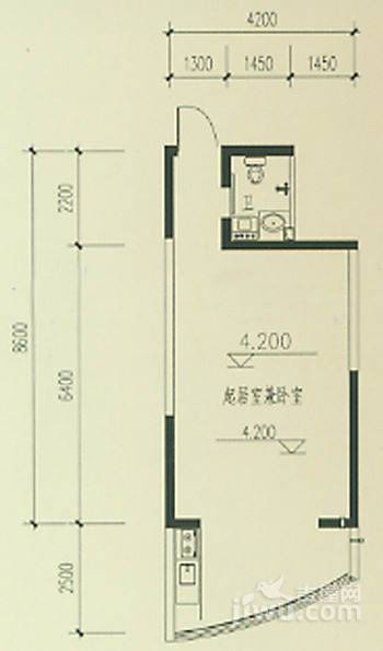 昆仑华庭1室1厅1卫50.3㎡户型图