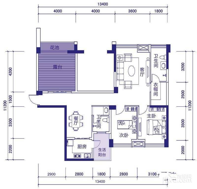 戛纳湾4室2厅2卫113.7㎡户型图