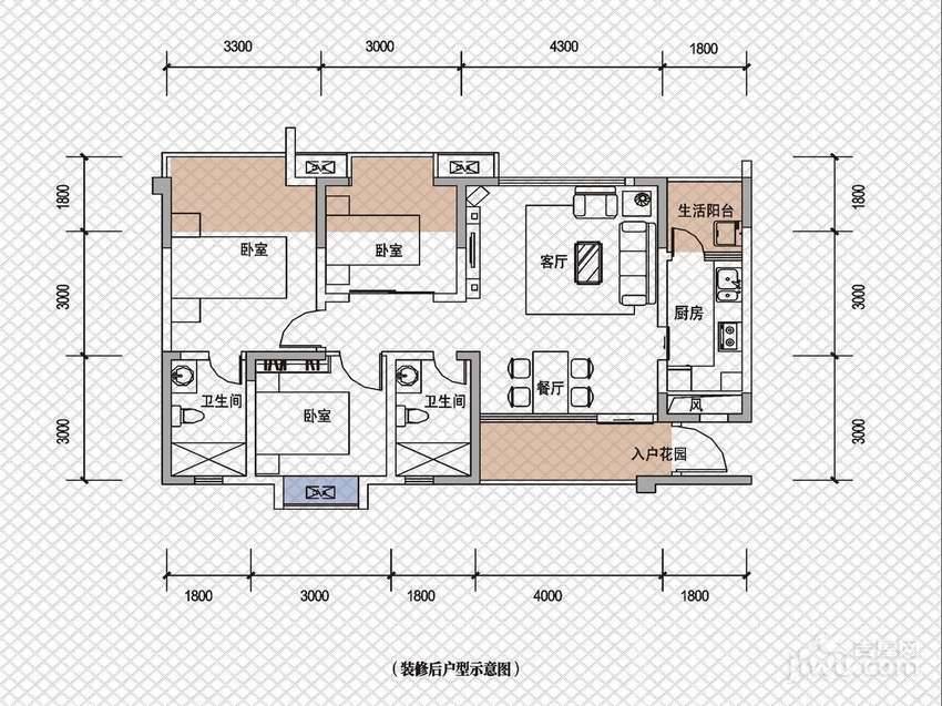 戛纳湾3室2厅2卫96㎡户型图