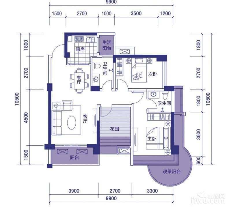 戛纳湾4室2厅2卫113.7㎡户型图