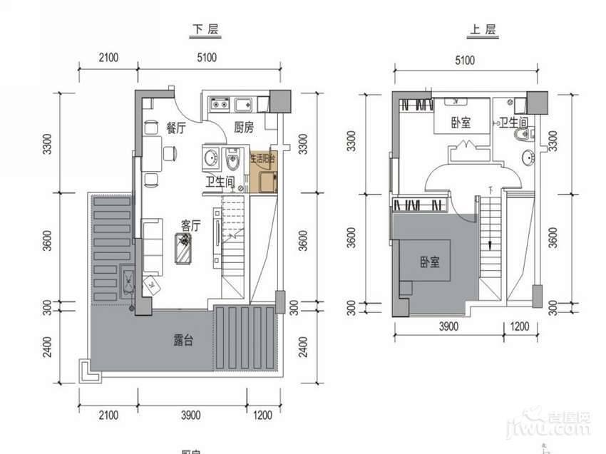 戛纳湾2室2厅2卫81.4㎡户型图