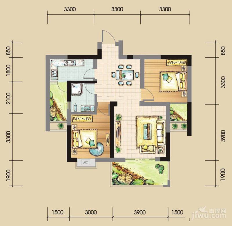 润禾花园2室2厅1卫78㎡户型图