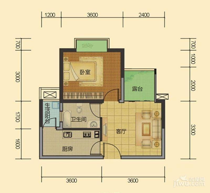 澜溪郡1室1厅1卫42.1㎡户型图