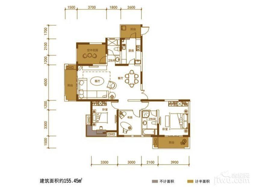 上海东韵3室2厅2卫155.4㎡户型图