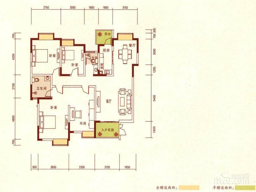 成都国奥村4室2厅2卫160㎡户型图