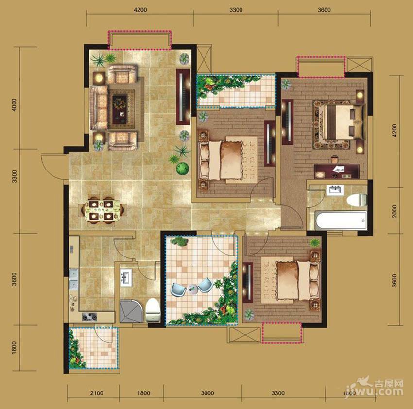 常青藤三期3室2厅2卫130.4㎡户型图