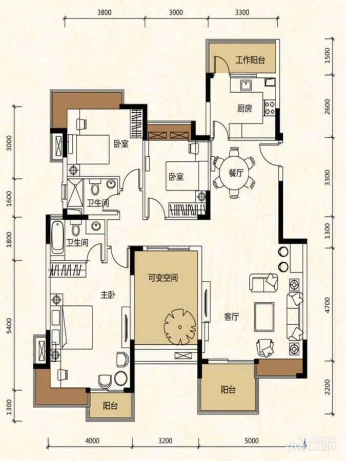 东骏湖景湾3室2厅2卫138㎡户型图