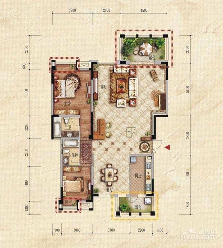 城投观城4室2厅3卫209㎡户型图