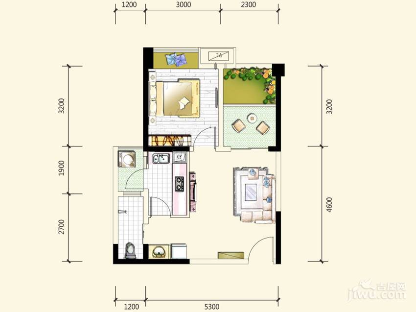 中信未来城1室2厅1卫53㎡户型图