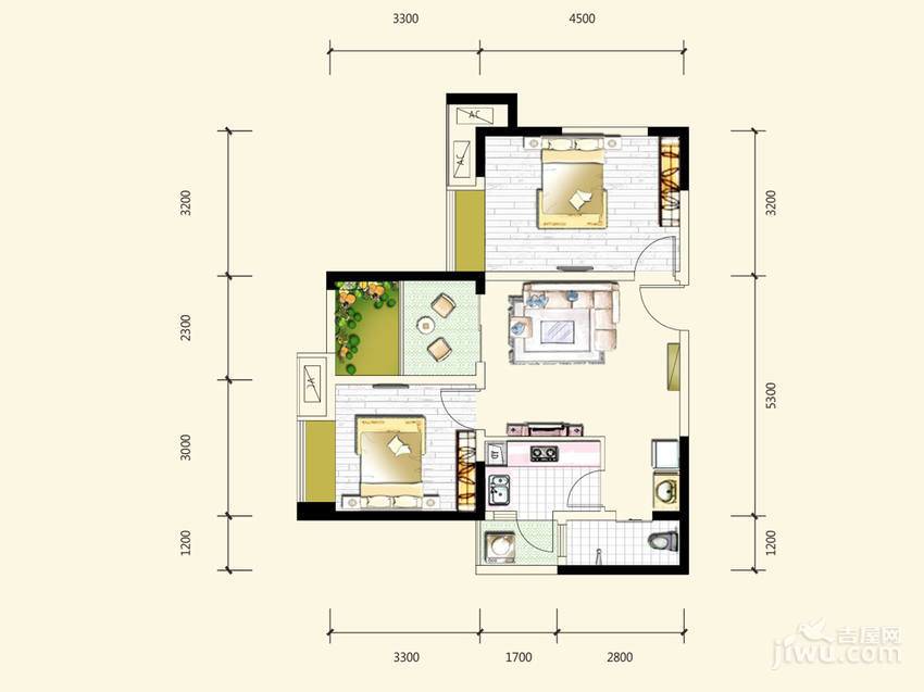 中信未来城2室2厅1卫71㎡户型图