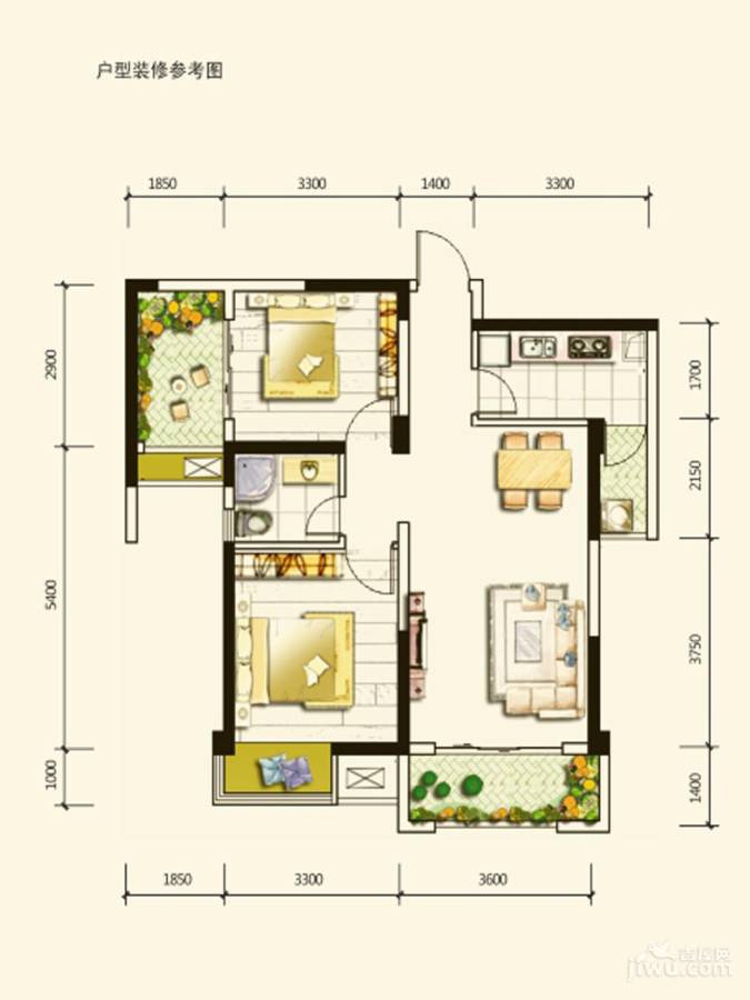 中信未来城2室2厅1卫79.1㎡户型图