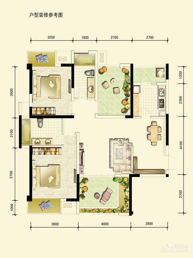 中信未来城3室2厅1卫105.8㎡户型图