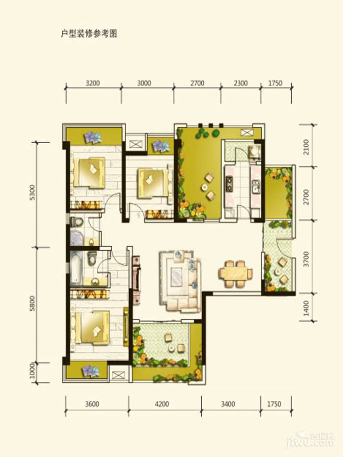 中信未来城3室2厅2卫120.2㎡户型图