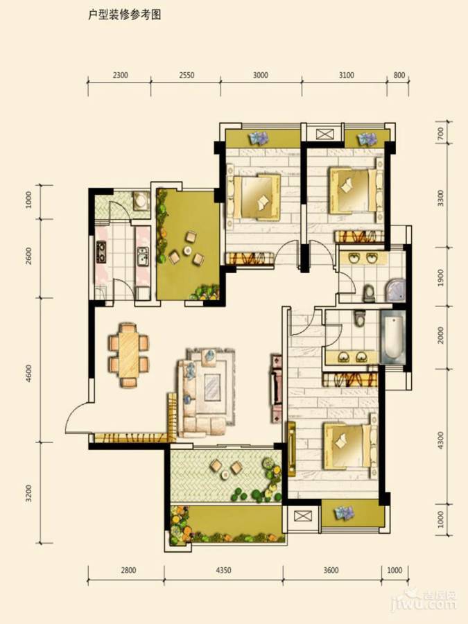 中信未来城3室2厅2卫125.1㎡户型图