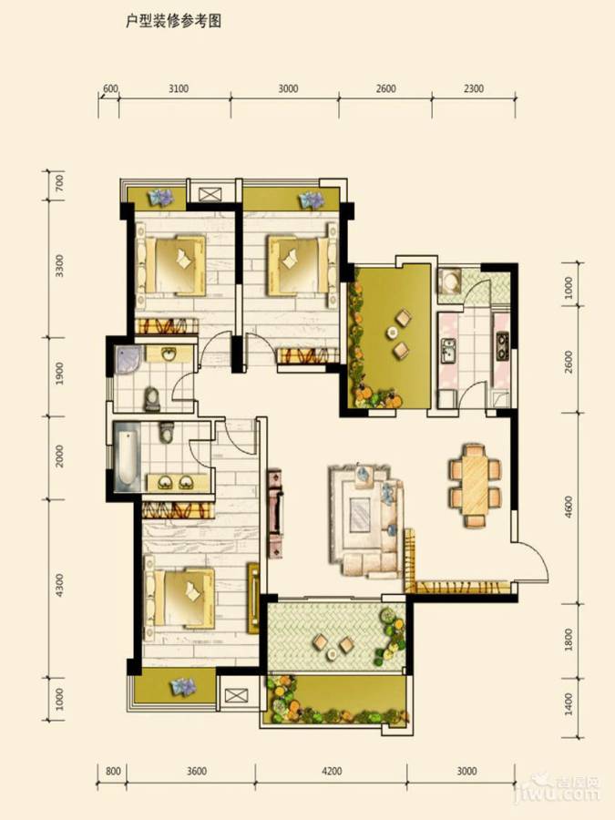 中信未来城3室2厅2卫124.4㎡户型图