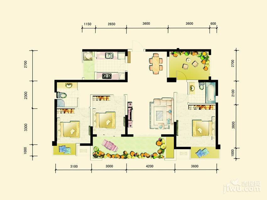 中信未来城3室2厅2卫120.5㎡户型图