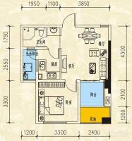 河滨鹭岛1室2厅1卫55.5㎡户型图