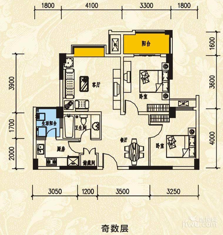 河滨鹭岛2室2厅1卫85.5㎡户型图