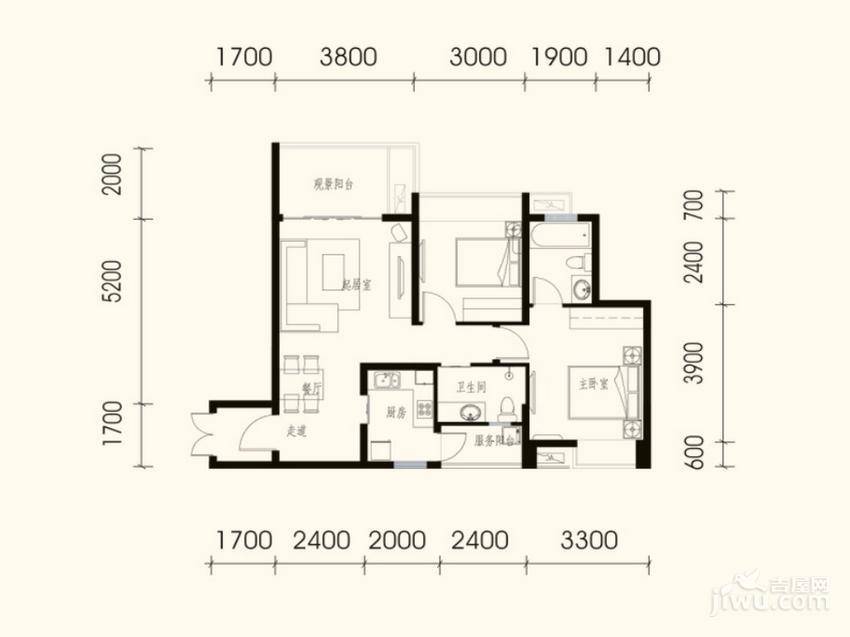 中房学府海棠2室2厅2卫86.6㎡户型图