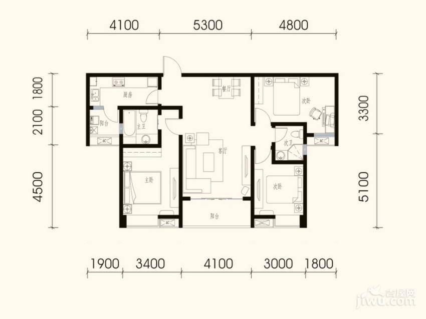 中房学府海棠3室2厅2卫122.6㎡户型图