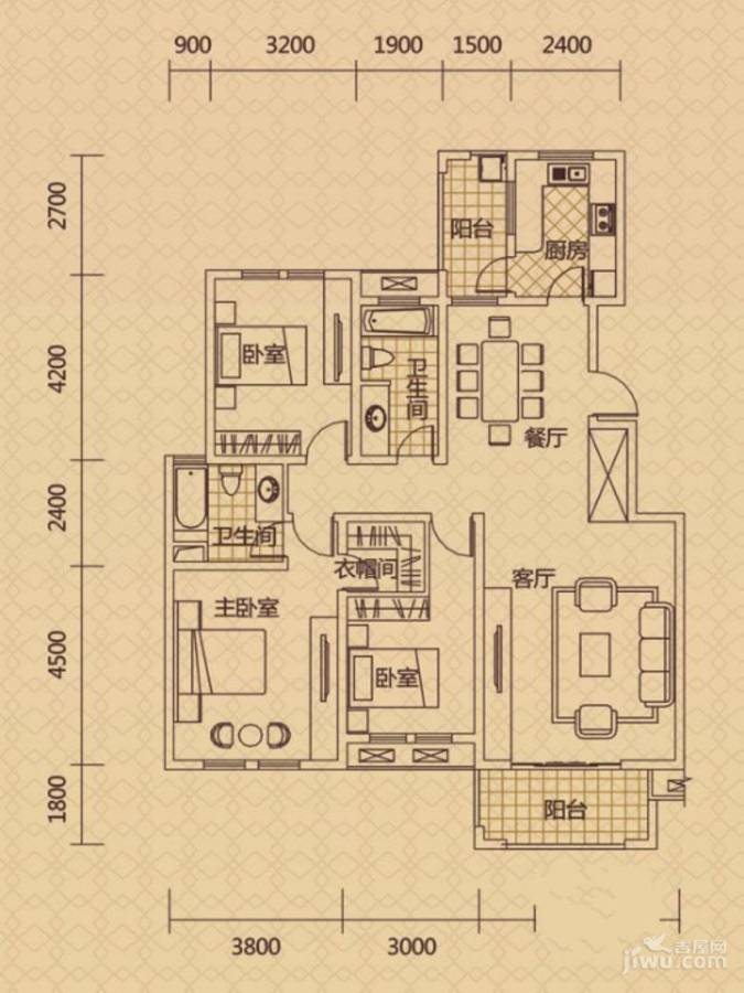 钱江美域3室2厅2卫136㎡户型图