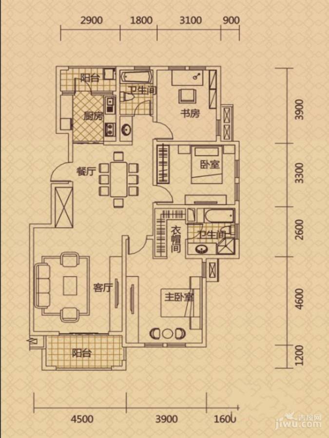 钱江美域3室2厅2卫136㎡户型图