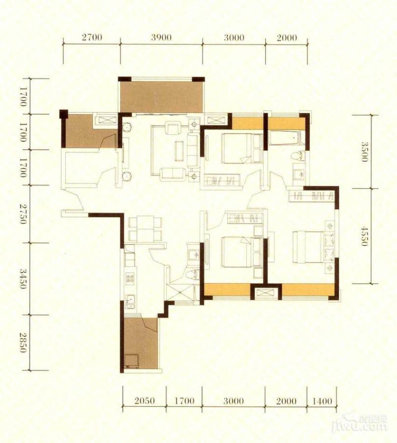 绿地世纪城3室2厅2卫117㎡户型图