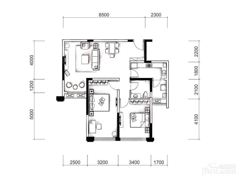 城南优品道广场2室2厅1卫84㎡户型图