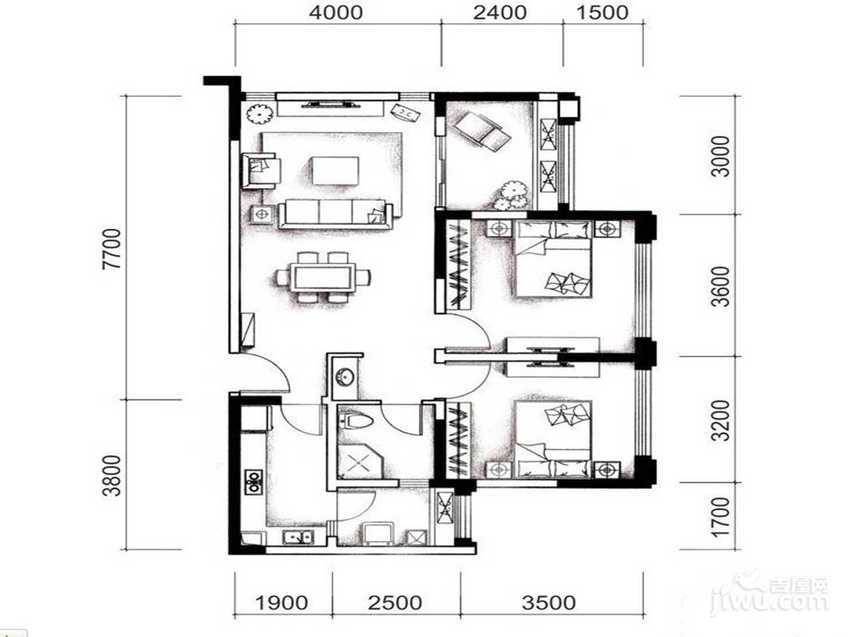 城南优品道广场2室2厅1卫91㎡户型图