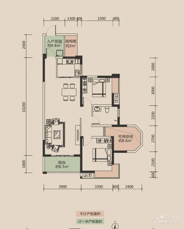 洛森堡新殿3室2厅1卫92㎡户型图