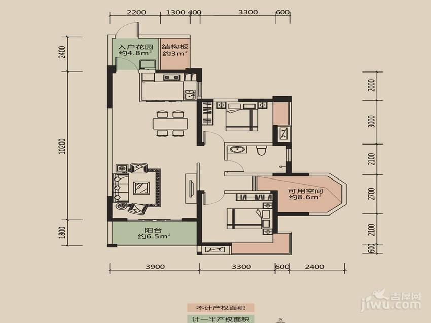 洛森堡新殿2室2厅1卫92㎡户型图