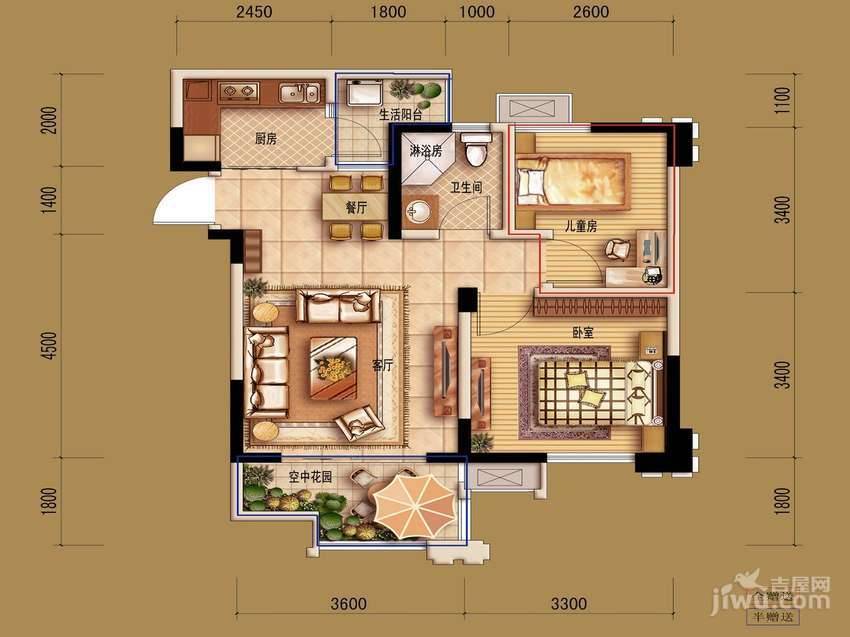 欧洲印象2室2厅2卫58㎡户型图