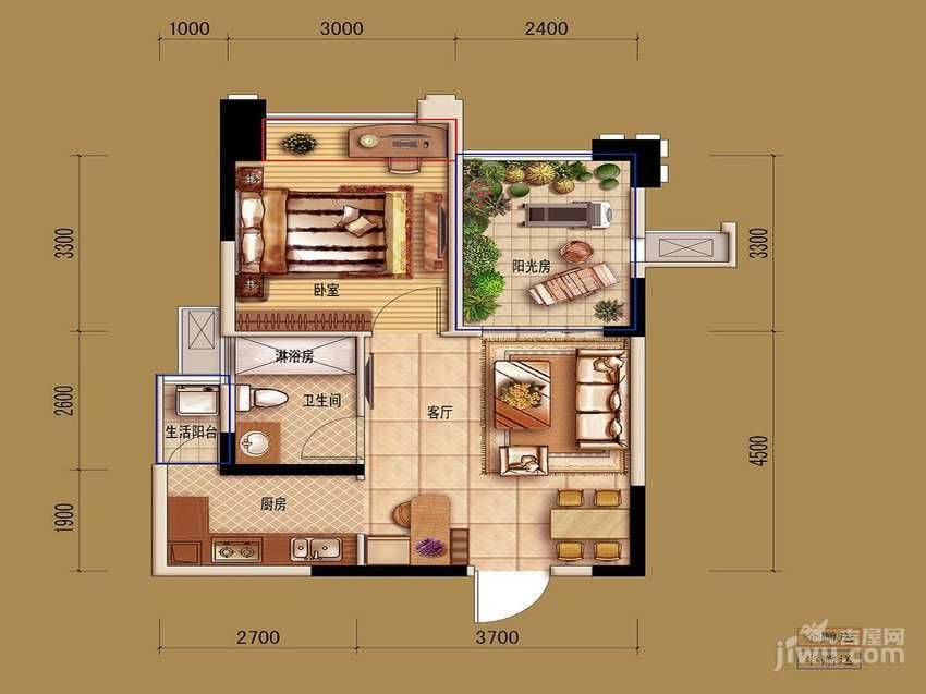 欧洲印象2室2厅1卫51.7㎡户型图