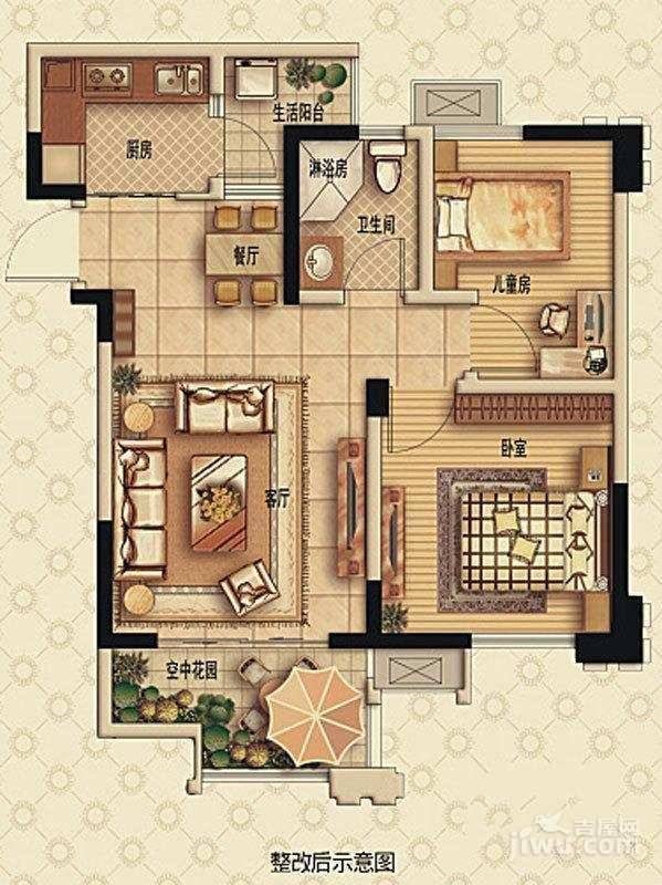 欧洲印象2室2厅2卫58㎡户型图