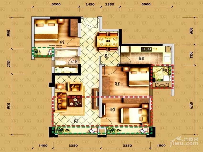 中铁瑞景颐城3室2厅1卫79.5㎡户型图