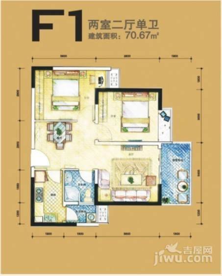 成都新天地2室2厅1卫70.7㎡户型图