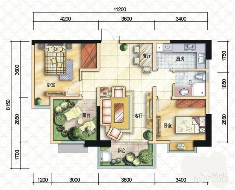 摩玛城2室2厅1卫86.1㎡户型图